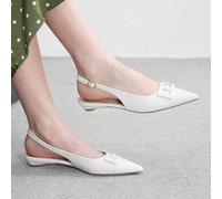 Shein Zapatos planos para mujer de PU blanco con patrón rugoso, hebilla de metal blanca, tacón bajo tipo slope y tacón dew, elegantes y de alta gama, para i
