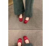 Shein Zapatos planos y delicados: Bailarinas rojas francesas para mujer con suelas blandas, bailarinas plateadas