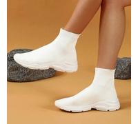 Shein Zapatos tipo calcetín de línea blanca casual con ajuste suelto, convenientes, ligeros, transpirables y de moda baja para mujer, adecuados para vacacio