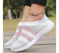 Shein Zapatos tipo calcetín de mujer tejidos a rayas para exteriores, zapatos transpirables de corte bajo para caminar, correr y deportes, perfectos para us