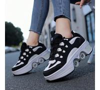 Shein Zapatos unisex con cuatro ruedas patines con botón para hombres y mujeres