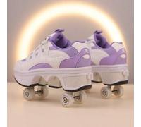 Shein Zapatos unisex con cuatro ruedas, patines con ruedas y botón para hombres y mujeres