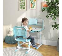 Shein ZONEKIZ Juego de Escritorio y Silla para Niños de 6-12 Años Pupitre Infantil Altura Ajustable con 1 Cajón 1 Estante para Libros y Ángulo de Mesa Ajust