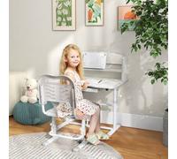 Shein ZONEKIZ Juego de Escritorio y Silla para Niños de 6-12 Años Pupitre Infantil Altura Ajustable con 1 Cajón 1 Estante para Libros y Ángulo de Mesa Ajust