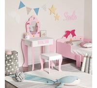 Shein ZONEKIZ Tocador Infantil de Madera Tocador para Niñas con Taburete y Espejo Tocador de Maquillaje para Niñas de 3-6 Años con Cajón 50x36,5x89,5 cm Ros