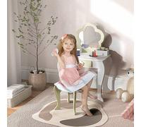 Shein ZONEKIZ Tocador para Niñas con Espejo y Taburete Tocador de Maquillaje para Niñas de 3-6 Años con 2 Cajas y 1 Cajón 55x34x87,5 cm Blanco y Amarillo