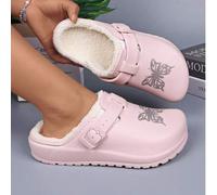 Shein Zuecos forrados de felpa para mujer - Zapatos de invierno ligeros de EVA con forro de tela suave, diseño de punta redonda simple, fácil de lavar a man