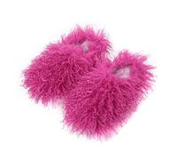 SHEKAKO Pantuflas unisex de piel sintética mullidas, para mujer, pelo largo esponjoso, de piel sintética, para niñas, grandes, esponjosas, para exteriores, pelo largo rizado, antideslizantes, cálidas,