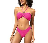 SHEKINI Bandeau Bikini para mujer, conjunto de bikinis de cintura alta, con cordón, traje de baño de dos piezas, traje de baño sexy, boho, rosa claro, L