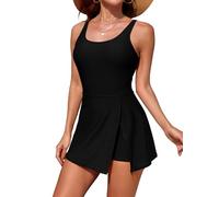 SHEKINI Baño Enterizo de Mujer con Falda y Bolsillo Bañador Enterizo Ajustado y Adelgazante con Escote en U Pantalones Cortos Integrados