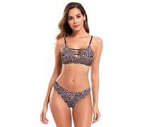 SHEKINI Conjunto De Bikini Dividido Sexy para Mujer Traje de Baño Acolchado con Correa Cruzada Recorte Dos Piezas Traje de Baño Traje de Baño con Estampado de Leopardo