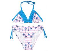 SHEKINI Conjunto De Bikini Triangular De Dos Piezas para NiñAs Traje De BañO con Volantes Halter BañAdores De Cintura Baja Traje De BañO Sin Espalda Traje De BañO (Impresión Azul Cielo, 8-10 años)