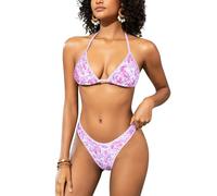 SHEKINI Conjunto de Bikini Triángulo Halter Mujer Corte en V Talle Alto Bañador Tanga Bañador Brasileño（M，Floral Rosa）