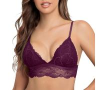 SHEKINI Elegante Bralette para mujer, de encaje, sin aros, triángulo, con copas de encaje, sexy, bustier, acolchado, de largo extendido, con flores, 2 ganchos, fucsia, L