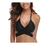 SHEKINI Mujer Halter Bikini Acolchado Cruzar Ajustable Push Up Bikini Top Traje de baño（M，Negro-Tops de Bikini）