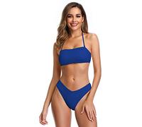 SHEKINI Mujer Traje de Baño de Dos Piezas Bandeau Bikini Top Ajustable con Acolchado Elegante Clásico Bikini Sets de Playa (S,Azul Real)