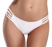 SHEKINI Mujer Traje de Baño Dos Piezas Bandeau Ajustable Acolchado Bikini Top Cintura Baja Triángulo Sexy Parte Inferior de Bikini de Swimwear(M,Bikinihose-Blanco)