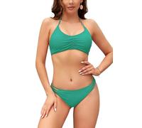 SHEKINI Mujer Traje de Baño Dos Piezas Bandeau Ajustable Acolchado Bikini Top Cintura Baja Triángulo Sexy Parte Inferior de Bikini de Swimwear(L, Verde-5)