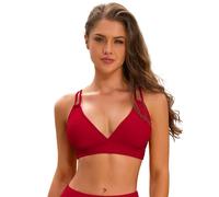 SHEKINI Top de Bikini Plisado Ajustable con Cuello en V y Doble Correa en La Espalda para Mujer（S，Rojo）