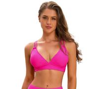 SHEKINI Top de Bikini Plisado Ajustable con Cuello en V y Doble Correa en La Espalda para Mujer（S，Rosa）
