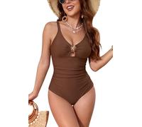 SHEKINI Traje de baño para mujer, diseño de estrella de mar, anillo de metal, traje de baño de una pieza con fruncido lateral y control de abdomen, Marrón cobre, L