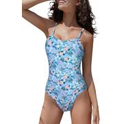 SHEKINI Traje de Baño Una Pieza para Mujer Cuello Bajo Ajustables Espalda U Bañador Espaguetis Correas Ropa de Playa(XL, Flor)
