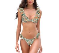 SHEKINI Volante Traje de Baño Mujer 2 Piezas Ajustable Bikini Mujer Set Escote Bajo Bragas (XL, Estampado Naranja)