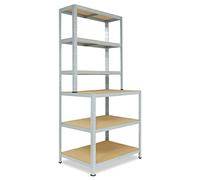 shelfplaza® 190x90x60cm HOME Estantería almacenaje galvanizada con mesa trabajo taller/Banco trabajo estanterias 6 baldas/Estanterias metalicas sin tornillos como almacenaje trastero