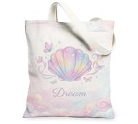 Shell - Bolsa de lona para mujer, diseño de mariposa, nube, verano, pastel, melocotón, lavable, reutilizable, pequeña bolsa para compras, brunch, parque, biblioteca, excursiones, 13 x 15 pulgadas