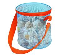 Shell Collecting Bag - 2 Piece Mesh Sand Toy Adjustable Strap for Beach Use | Storage Tote with Portable Shell, Collector Bag for Camping Vacation Travel Pool Summer Outdoor Activities, 17x15x15cm