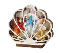Shell Display Box | Caja De Sombra Con Seadi De Madera Con Ventana Clara | Decoración Del Hogar Costera Caja De Sombra Decorativa De Memoria De Cristal Memorizador De Joyas De Estrellas De Ste