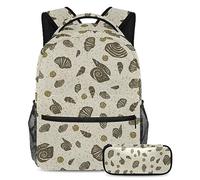 Shell Fossil - Mochila con estuche para lápices, juego de 2 mochilas escolares para niños, niñas, adolescentes, bolsa de viaje para estudiantes, multicolor, B：29.4x20x40cm P：19x7.5x3.8cm, Mochilas