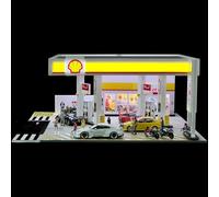 Shell Gasolineras Modelo Shell Gas Station 1:64 Diorama con coche y figura, Escena detallada en miniatura para coleccionistas