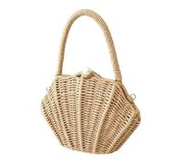 Shell Handwoven Purse - Sunglasses Tote Top Handle, Unique Shaped Carrier, Beach Vacation Style | Elegant Spring Party Clutch, Sophisticated Fashion Item For Shopping Summer Wedding Evening, 80s Ski