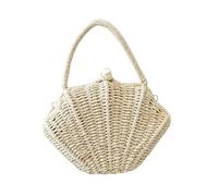 Shell Handwoven Purse - Sunglasses Tote Top Handle, Unique Shaped Carrier, Beach Vacation Style | Elegant Spring Party Clutch, Sophisticated Fashion Item For Shopping Summer Wedding Evening, Cream
