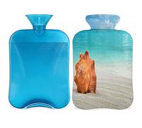 Shell On The Beach Botella de agua caliente con funda esponjosa, bolsa de agua caliente de gran capacidad de 2 litros, bolsa de agua marina de playa para noches acogedoras, alivio del dolor,
