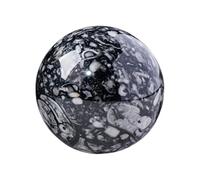 Shell Stone Crystal Ball with Wooden Stand for Display, Polished Stone Sphere Round Ball for Divination Feng Shui Home Office Decoration,45~50mm