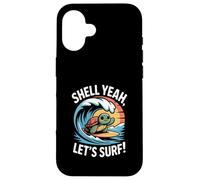 Shell Yeah, Vamos a Surfear, Linda Puesta de Sol en Forma de Tortuga Carcasa para iPhone 16