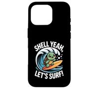 Shell Yeah, Vamos a Surfear, Linda Puesta de Sol en Forma de Tortuga Carcasa para iPhone 16 Pro