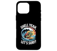 Shell Yeah, Vamos a Surfear, Linda Puesta de Sol en Forma de Tortuga Carcasa para iPhone 16 Pro MAX