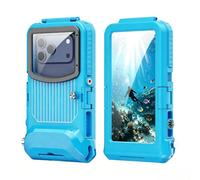 ShellBox Case Carcasa subacuática de buceo para iPhone de 5.4 a 6.9 | Funda protectora de cuerpo completo impermeable IP68 de 15 m para iPhone 12-17/17Pro/17Air/17Pro Max, azul cian