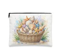 Shells - Bolsa de maquillaje costera colorida para mujer, organizador portátil de lona con cremallera, bolsa de aseo de viaje a la playa, Blanco, 7x9 Inch, Conchas