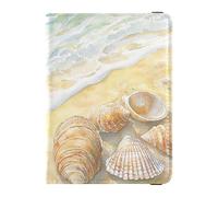 Shells Lying on Sandy Beach - Soporte de cuero para pasaporte de viaje, gran capacidad, para hombres, artículos esenciales de viaje