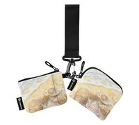 Shells Lying on The Sandy Beach - Tarjetero delgado y plano para tarjetas con correa de muñeca para uso diario, 2 paquetes de billeteras para