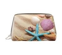 Shells On The Beach - Neceser de piel de primera calidad con estampado de concha y bolsa portátil impermeable para maquillaje, Gold, Talla única