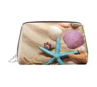 Shells On The Beach - Neceser de piel de primera calidad con estampado de concha y bolsa portátil impermeable para maquillaje, Silver, Talla única