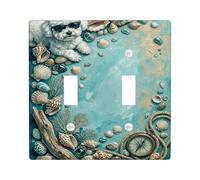 Shells - Placa de cubierta de interruptor de luz doble, guijarros de coral natural costero, color turquesa de verano, placa de interruptor de tamaño estándar, placa decorativa para dormitorio, baño