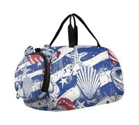 Shells with Elements of The American Flag - Bolsa de lona para niños, con compartimento para zapatos, gran capacidad, bolsa de viaje para fin de semana, viajes, natación, baile, ballet