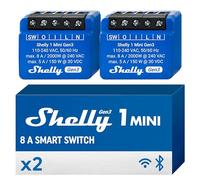 Shelly 1 Mini Gen3- Relé Interruptor Inalámbrico con contactos secos, Wi-Fi y Bluetooth, 1 Canal - 8A, Control Remoto de Luces, Alexa y Google Home, App iOS Android, No requiere HUB(paquete de 2)