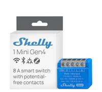 Shelly 1 Mini Gen4 - Módulo interruptor inalámbrico Matter, Zigbee, Wi-Fi, 1 canal 8A, Contactos secos, Relé abrepuertas de garaje, Temporizador, Control por app y por voz Alexa, Google, Apple HomeKit